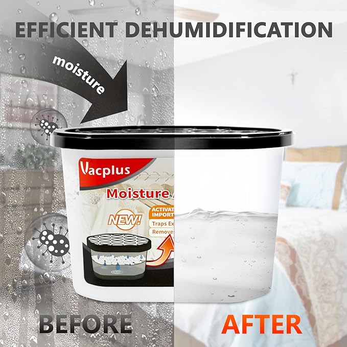 Vacplus Moisture Absorbers 6 Pack, Portable Humidity Absorber Boxes for Your Bathroom, Closet & Car, Dehumidifier with