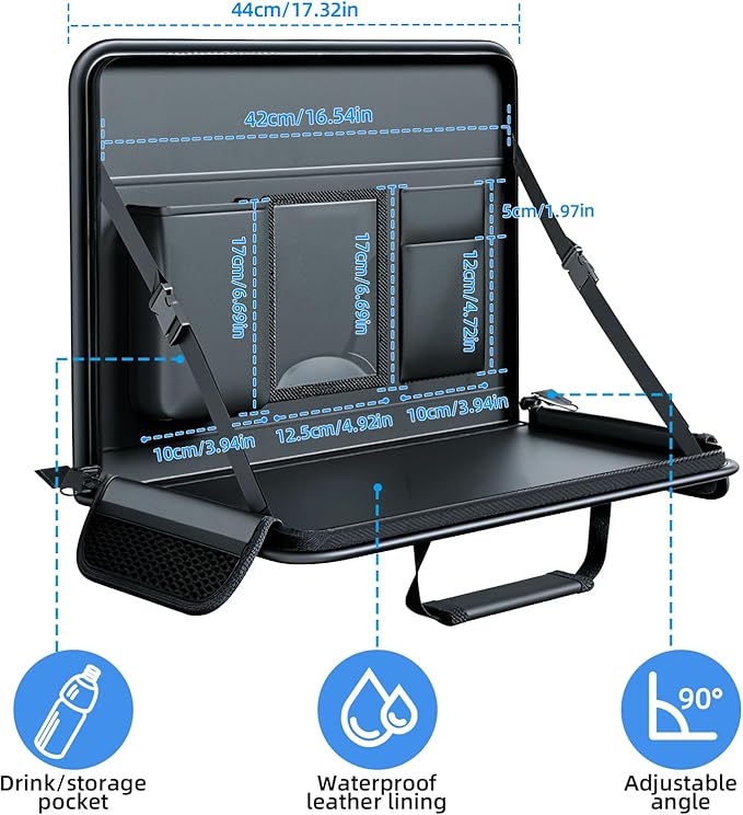 Leather Car Steering Wheel Tray, Car Food Table Tray Multifunctional Laptop Desk, Back Seat Headrest Table for Eating Food Drink and Writing Laptop Work
