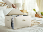 Large Canvas Clothes Storage Bags with Thick Handles and Clear Window, Foldable Cotton Linen Underbed Closet Organizer for Cl