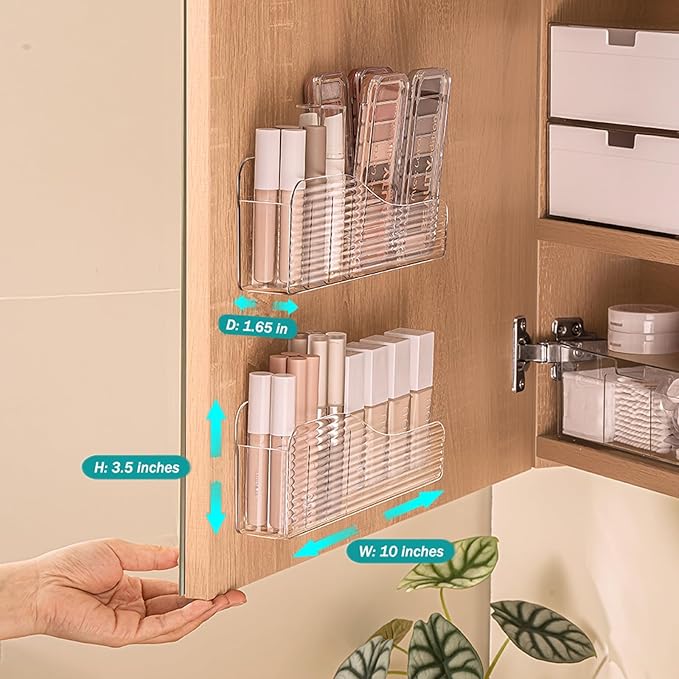 MORNITE Bathroom Medicine Cabinet Organizer Set, Narrow Compact Makeup Shelves Holder for Lipstick, Cosmetic, 2 Pcs Trays for