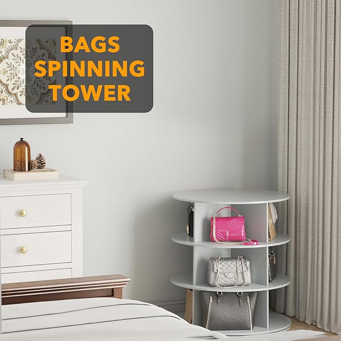 SpaceAid 3 Tier Rotating Shoe Rack Tower, Spinning Shoe Display Lazy Susan, Revolving 360 Shoe Rack Storage Round Carousel, V