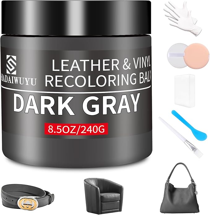 Leather Recoloring Balm,8.5oz Leather Color Restorer,Dark Gray Leather Repair kit for Furniture and Car Interior,Leather Couc