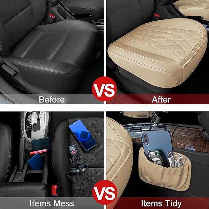 2 Pack Leather Front Car Seat Cover Bottom Car Seat, Universal Anti-Slip Driver Car Seat Protectors with Storage Pocket, Wate