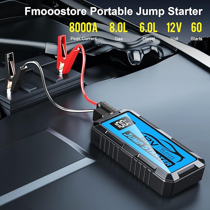 8000A Car Jump Starter, 12V Jump Starter Battery Pack (All Gas,up to 10.0L Diesel Engine) Jumper Cables Portable Lithium