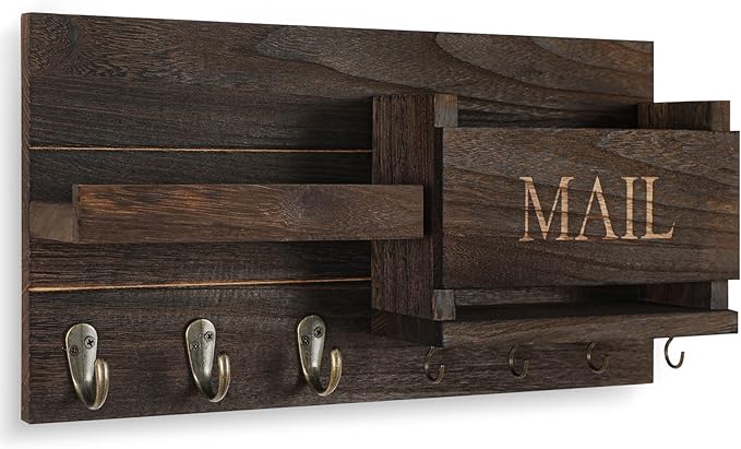 Lwenki Mail Organizer for Wall Mount – Key Holder with Shelf Includes Letter Holder and Hooks for Hallway Farmhouse Decor – R