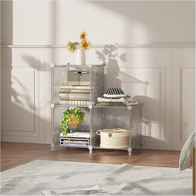 UNKU Cube Storage Organizer, 3 Cube Closet Organizer Storage Shelves, DIY Stackable Bookcase, Clothes Organizer Shelf for Clo