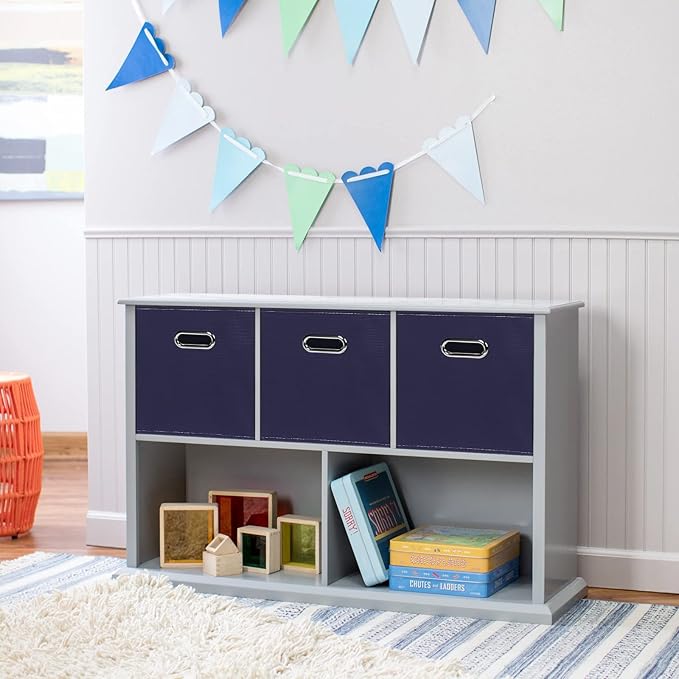 Navy Blue Fabric Storage Bins, 11x11x11, Set of 6, Foldable Cube Bins for Cloth or Accessory Storage