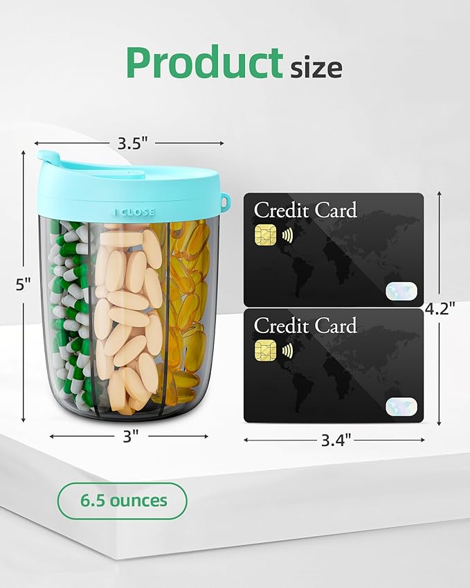 PULIV Large Supplement Organizer Bottle, Holds Plenty of 6 Various Vitamins in 1 Pill Dispenser with Anti-Mixing & Wide Openi