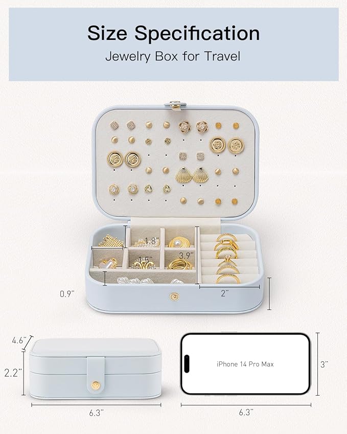 VLANDO Travel Jewelry Case, PU Leather Travel Jewelry Box with Earring Holder, Portable Display Mini Jewelry Case for Mothers