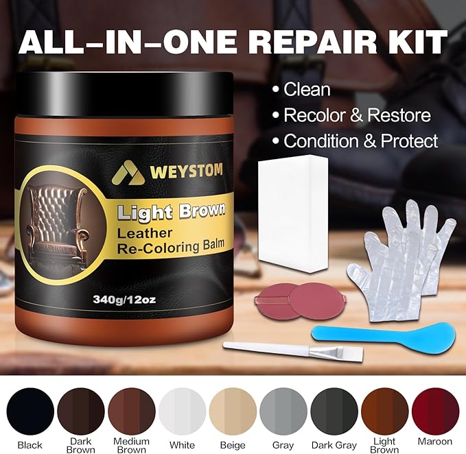 Leather Recoloring Balm, 12oz Large Size Leather Dye, Color Restorer, Scratch Repair, Furniture & Couch Restorer Kit, Repair 