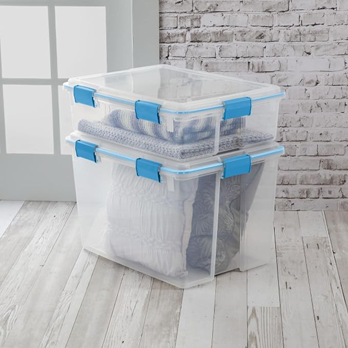 Sterilite 8-Pack Gasket Box, Weather-Resistant Storage Bins with Latching Lids, 37 Quart - Heavy-Duty Organizing Containers f