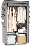Portable Closet for Hanging Clothes, Portable Wardrobe Closet with Cover, 4 Storage Shelves, 2 Hanging Rods and 8 Side Pocket