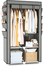 Portable Closet for Hanging Clothes, Portable Wardrobe Closet with Cover, 4 Storage Shelves, 2 Hanging Rods and 8 Side Pocket