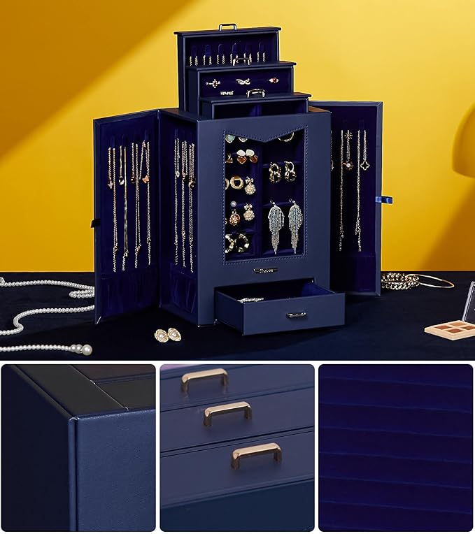 Homde Jewelry Organizer with Transparent Window Necklace Hooks Gift for Women Jewelry Box Display Case for Necklaces Rings Ea