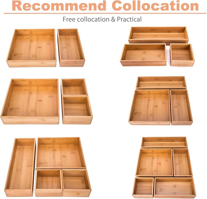 Bamboo Drawer Oragnizer Box, Kitchen Seasoning Organizer Tray, Tableware Knife Fork Organizer Box, Home Drawer Sorting Box, B