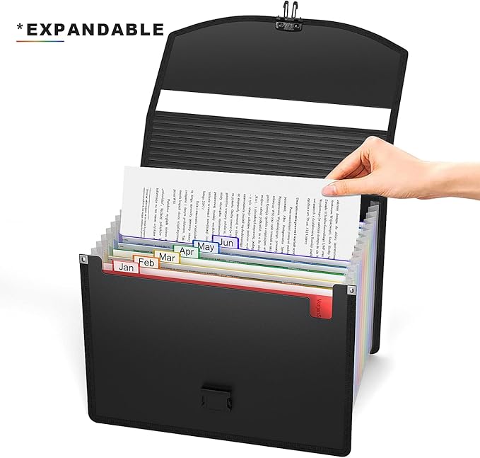 Expanding File Folder Accordion File Organizer with Handle,Fun Storage 13 Pockets Portable Document Organizer File Box Filing