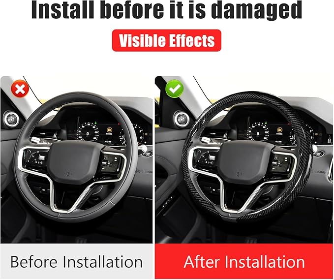 Car Steering Wheel Cover for Land Rover Defender Range Rover Sport Discovery Evoque Carbon Fiber Pattern Protective Cover Black Compatible with 15-inch Wheels Decorative Modification Accessories