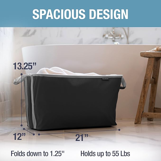 CleverMade Collapsible Laundry Basket 2 Pack – 60L (16 Gal) Foldable Clothes Hamper with Reinforced Handles, Space Saving Fab
