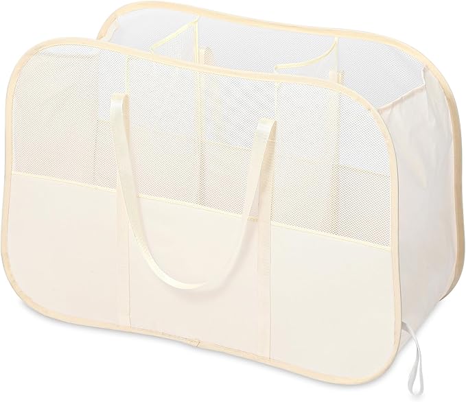 Collapsible Laundry Baskets with 3 Compartment, 150L Tear-proof Pop Up Hamper, Foldable Laundry Basket with Tote Handles, Dir