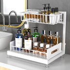 2 Pack Under Sink Organizer, Pull Out Cabinet Organizer 2 Tier Slide Out Sink Basket Drawer Sink Shelf Cabinet Storage Shelve