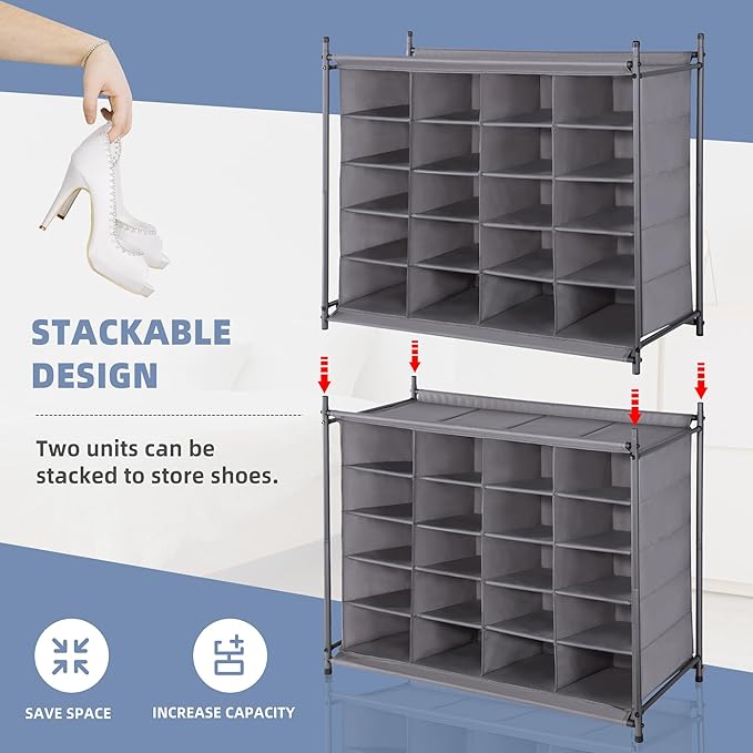 STORAGE MANIAC Stackable Shoe Cubby Organizer, Free Standing Shoe Cube Rack for Entryway, Bedroom, Apartment, Closet, 20-Cube