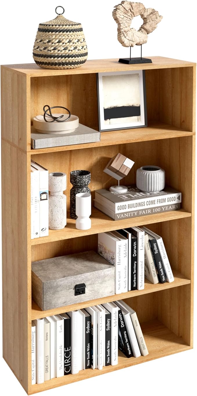 Wooden 4 Cube Storage Organizer,4 Tier Low Bookcase Storage Display Organizer, 44 Inch Versatile Cubes Shelf and Cubby Unit f