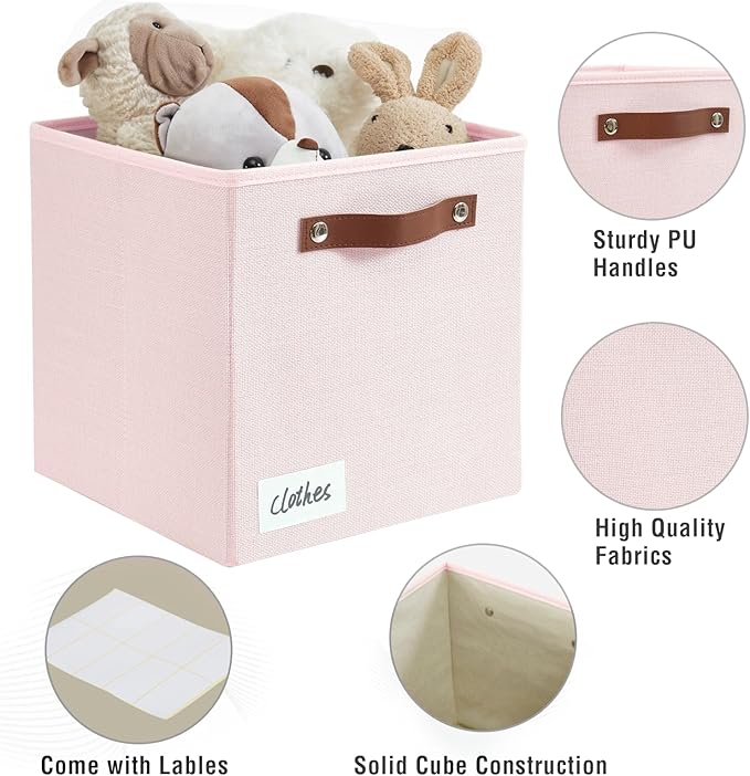 Bagnizer Collapsible Fabric Storage Cube Bins with 2 Reinforced PU Handles, Foldable Storage Organizer Baskets for Closet, Sh