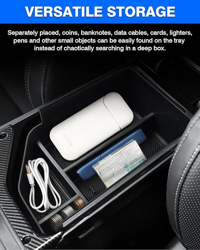 Autorder Center Console Organizer for 2022 2023 2024 2025 Kia EV6 Accessories Armrest Storage Box Secondary Insert Tray with Anti-slip Mat