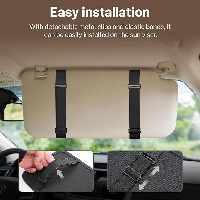 Car Visor Organizer,Premium Leather with a Hidden Zip Pocket, Sunglasses Organizer,3 Card Slots and a Stretch Mesh Pocket,Easy Installation,Compatible with Car Accessories for Vehicle, SUV, Truck