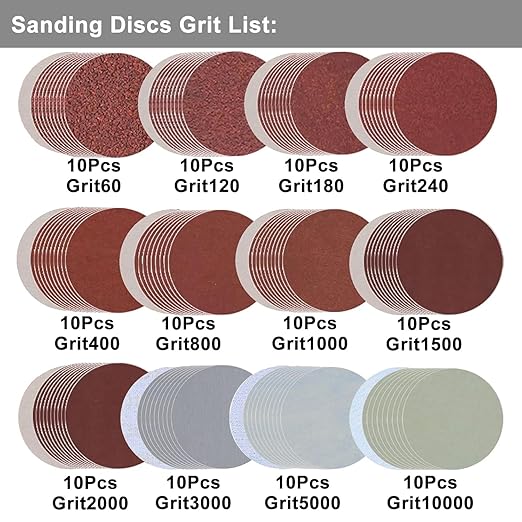 3 Inch Sanding Disc Car Headlight Restoration Kit, 120 Pcs Hook and Loop Wet Dry Sandpaper 60 to 10000 Grits Drill Polishing 