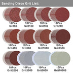 3 Inch Sanding Disc Car Headlight Restoration Kit, 120 Pcs Hook and Loop Wet Dry Sandpaper 60 to 10000 Grits Drill Polishing 