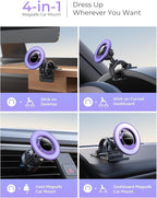 LISEN Fits MagSafe Car Mount Car Phone Holder,Strong Magnetic Phone Holder for Car Magsafe, Dashboard Vent iPhone 16 Car Mount Holder Car Accessories for iPhone 16 15 14 13 12 Pro Max,Purple