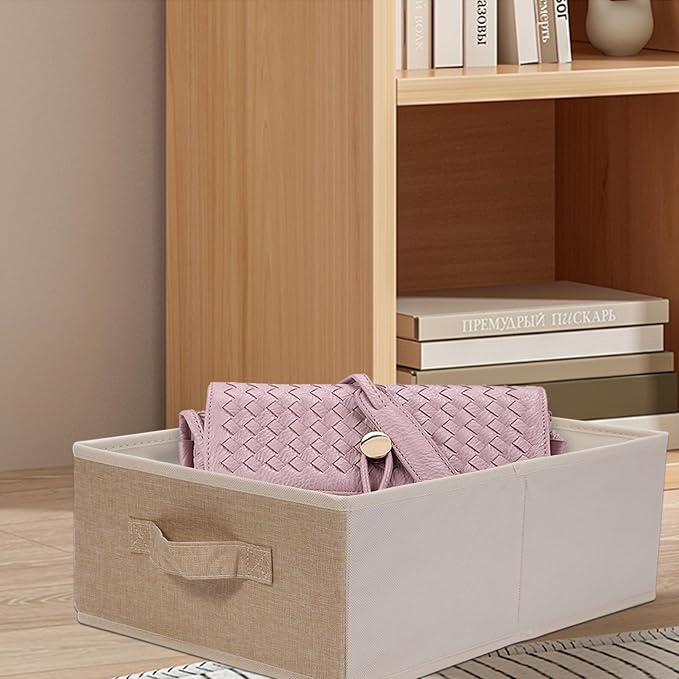 JAKAGO Fabric Storage Bins set of 4 Rectangle Storage Baskets with Handle Foldable Closet Organizer for Clothes Towel bedding