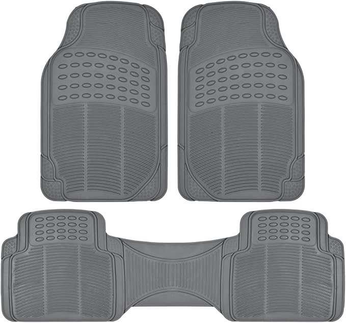 BDK Original ProLiner 3 Piece Heavy Duty Front & Rear Rubber Floor Mats for Car SUV Van & Truck, Gray - All Weather Floor Protection with Universal Fit Design