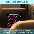 Car Garbage Bag Colorful Paw Prints Hanging Canvas Car Trash Bag Waterproof Drawstring Car Back Seat Organizer for Car Back Front Seat Console with Adjustable Buckle