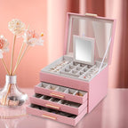BOOVO Clear Lid Jewelry Box,4 Layers Jewelry Organizer Large Jewelry Storage Box with 3 Drawers,Jewelry Holder Organzier of R