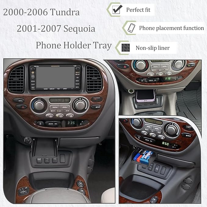JDMCAR Center Console Organizer for 2000-2006 Toyota Tundra / 2001-2007 Sequoia, OEM 74102-0C010-E0 Replacement, ABS Storage Tray with Non-Slip Silicone Mat, Phone & Small Items Holder