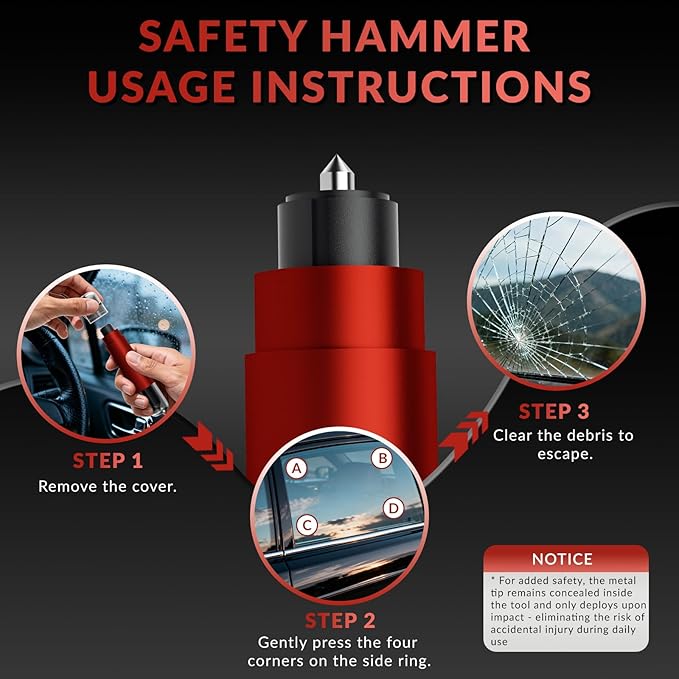 4 Pack Emergency Window Breaker Seatbelt Cutter, Safety Hammer Glass Breaker and Seat Belt Cutter Under Water Escape Tool Saf