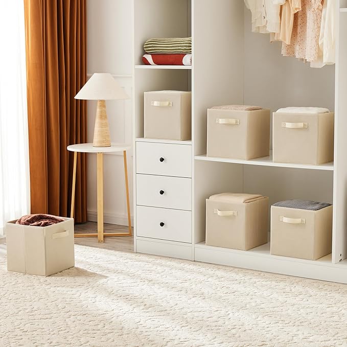 MAX Houser Fabric Cloth Storage Bins,Foldable Storage Cubes Organizer Baskets with Dual Handles for Home Bedroom Storage,Set 