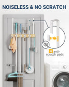 Lorbro Broom Holder Door Mount, Over the Door Broom and Mop Holder with 2 Over Door Hooks, Wood Broom Hanger, Tool Rack Organ