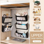 Over Door Storage Organizer, Multi-Pocket Hanging Organizer with Mesh Pockets, Wall Mount Storage Bags, Black and White (blac