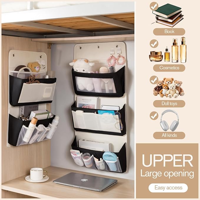 Over Door Storage Organizer, Multi-Pocket Hanging Organizer with Mesh Pockets, Wall Mount Storage Bags, Black and White (gray