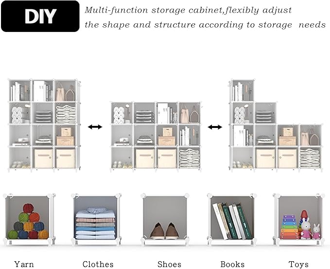 AWTATOS Cube Storage Closet Organizer 12 Cube Storage Shelves with Doors Closet Organizers and Storage Stackable Clothes Orga