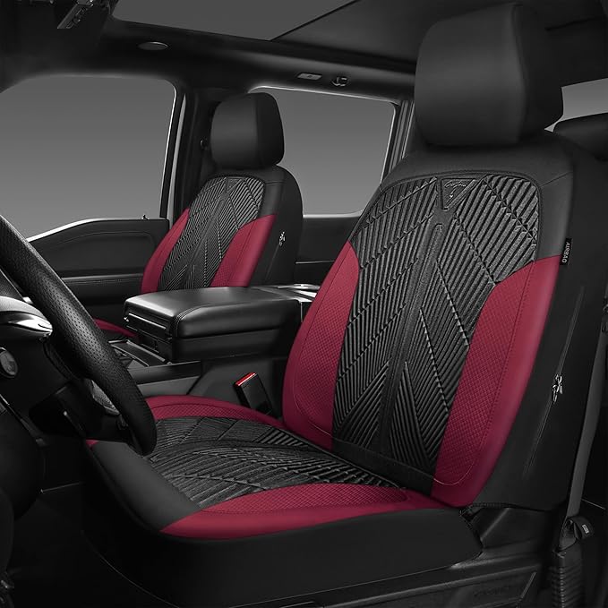 CAR PASS Waterproof Black Red Car seat Covers Front Seat Covers Neoprene Wetsuit,All-Weather Non-Slip Durable,Universal Fit f