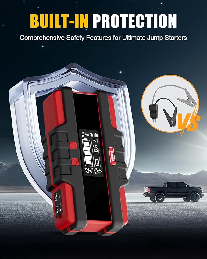 Battery Jumper Starter Portable 2500A (12V) - Portable Booster Pack with Voltage Detection & Protection for Gas/Diesel (Up