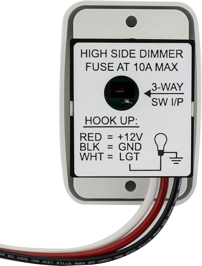 12 Volt DC Dimmer Switch for LED, Halogen, Incandescent - RV, Auto, Truck, Marine, and Strip Lighting (Slider, White)