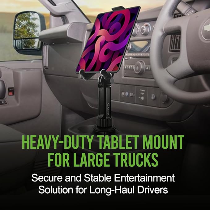 Cellet Universal Car Cup Holder Tablet Mount – Adjustable Gooseneck Stand for iPad, Galaxy, Kindle, Smartphones & More – Stable Base Fits Cup Holders 2.5"-4" for Front & Back Seat Use