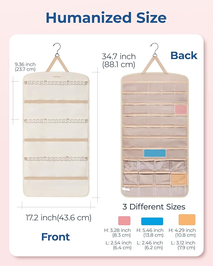 BAGSMART Hanging Jewelry Organizer, Necklace Holder Anti-tangle Earrings Rings Hanger with Pockets Hang on Closet, Wall, Door