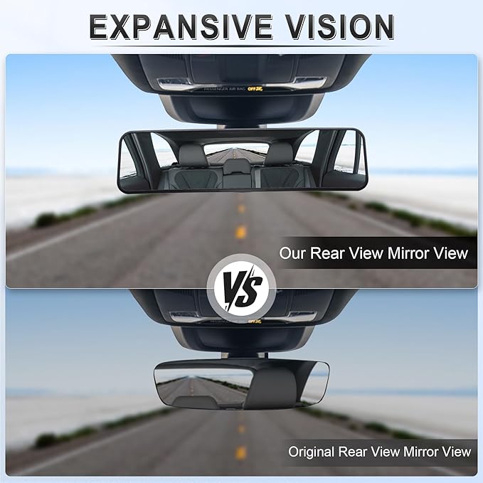 LivTee Rear View Mirror, Universal 11.3'' (287mm), Wide Angle Panoramic Convex Rearview Mirror, Clip-on to Original to Eliminate Blind Spot for Cars SUV Trucks