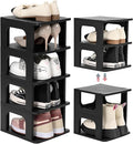 TRZZ 5-Tier Small Shoe Rack, Vertical Narrow Stackable Organizer with Removable Partition, Efficient Shoe Storage for Closet,